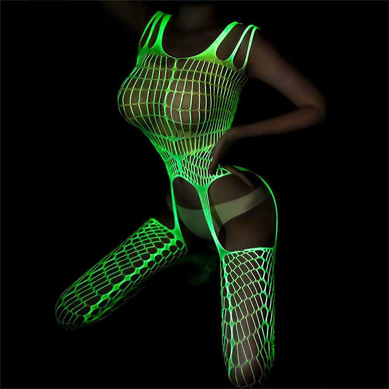 Glow in the Dark One-piece Fishnet Stockings
