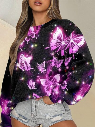 Purple Butterfly Glow In The Dark Crewneck