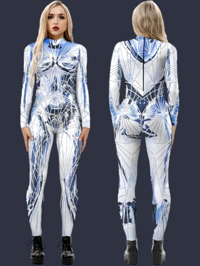 Womens Futuristic 3D Skeleton Print Bodysuit