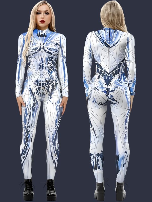 Womens Futuristic 3D Skeleton Print Bodysuit